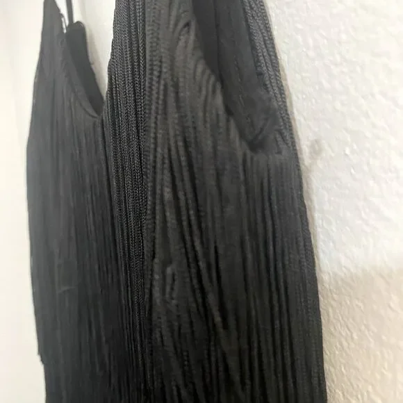 Zara | Black Fringe Tassels Tiered Mini Dress Spaghetti Strap 1920s - Picture 5 of 8